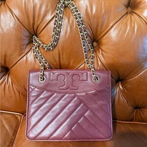 Tory Burch Burgundy Quilted Shoulder Bag